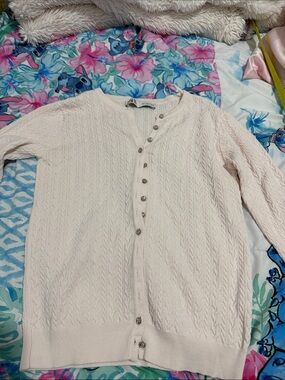 Zara Women’s Cream Cable-Knit Button Cardigan Sweater size S